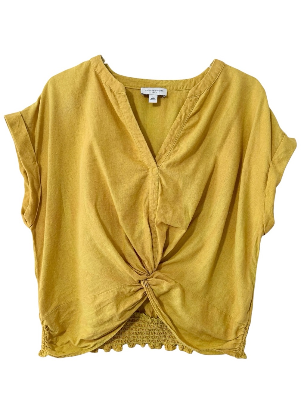 Linen Twist Knot Crop Marc New York Mustard Yellow Top Size Medium